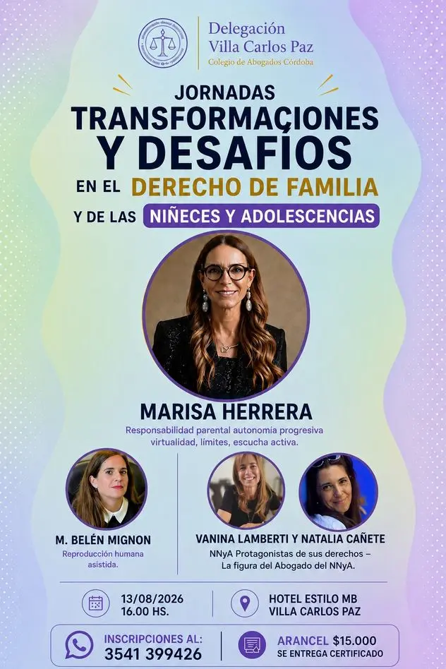 Flyer jornadas Transformaciones y desafíos en el Derecho de Familia con Marisa Herrera